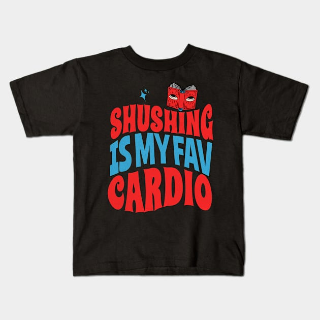 Funny Librarian Shushing Cardio Kids T-Shirt by UnrealArtDude